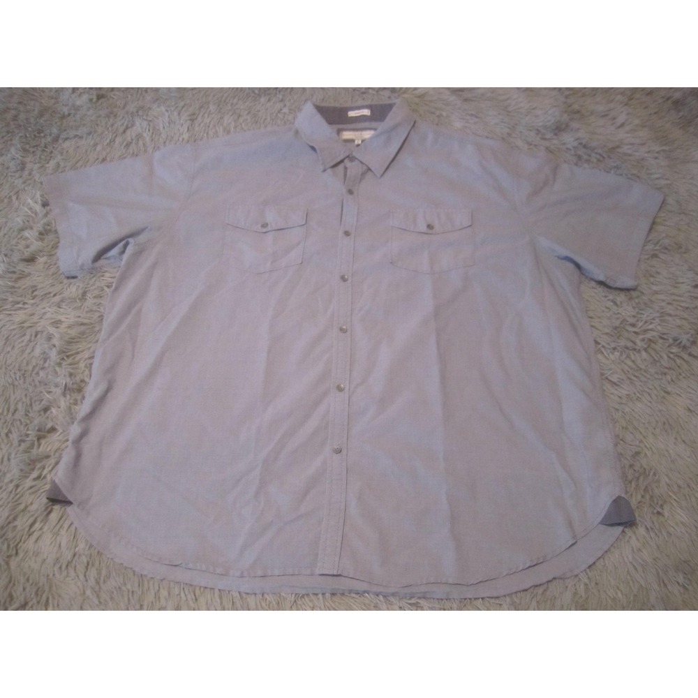 Pd & C Shirt Mens 3XL Blue Chambray Short Sleeve Button Front Stretch Casual